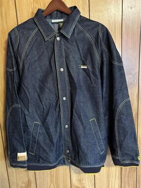 Men’s Vintage Rocawear Y2K Denim Jacket 2xl With Yellow Stitching And Back Logo